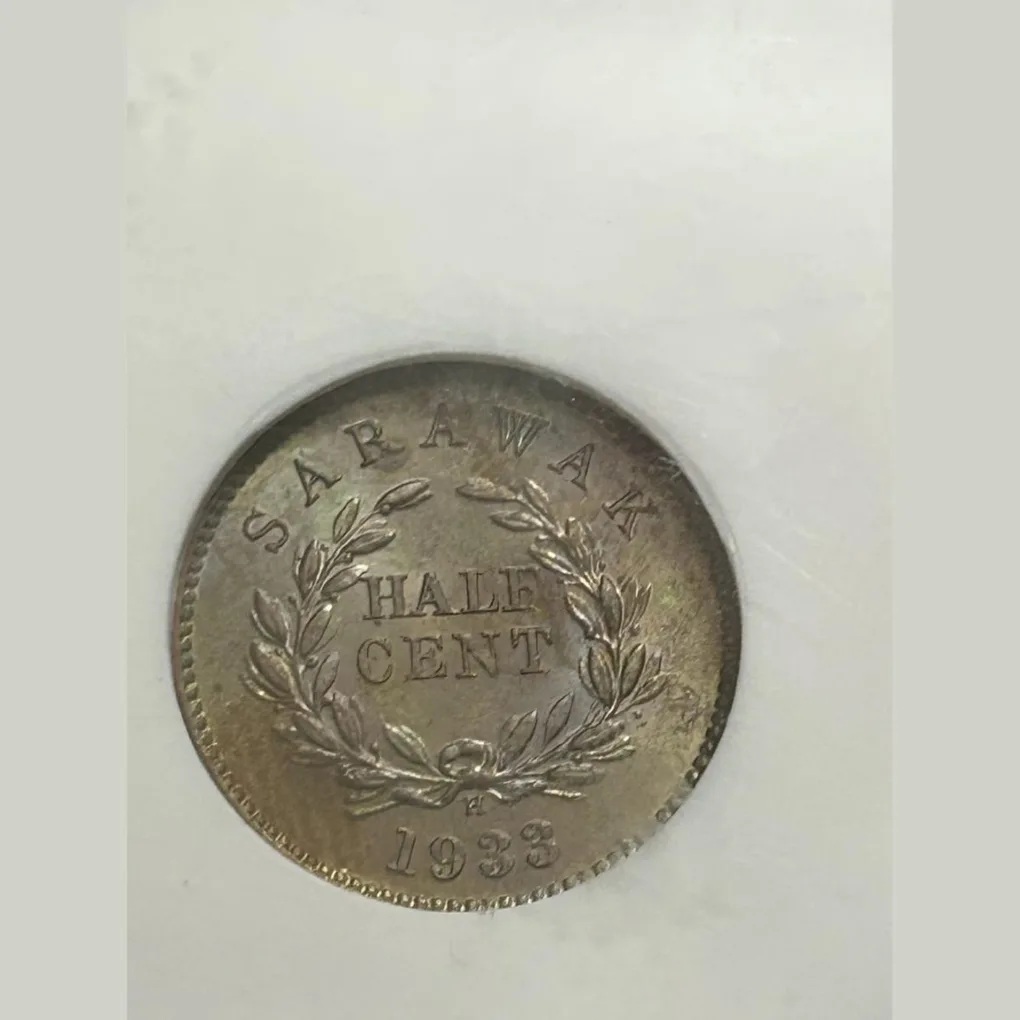 Sarawak 1933 Half Cent Gem unc NGC Grading MS 63 world No..1 Grading Comany