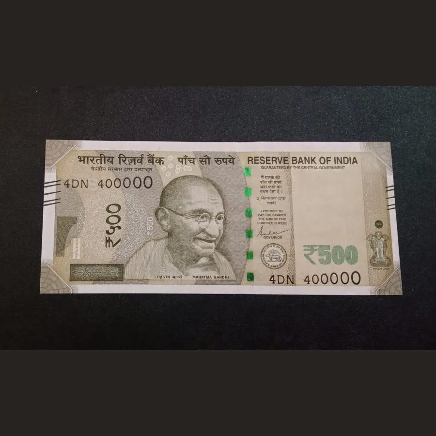 500 Rupees New Semi Super Fancy Lakha "44(D) 400000" Number UNC Grade.