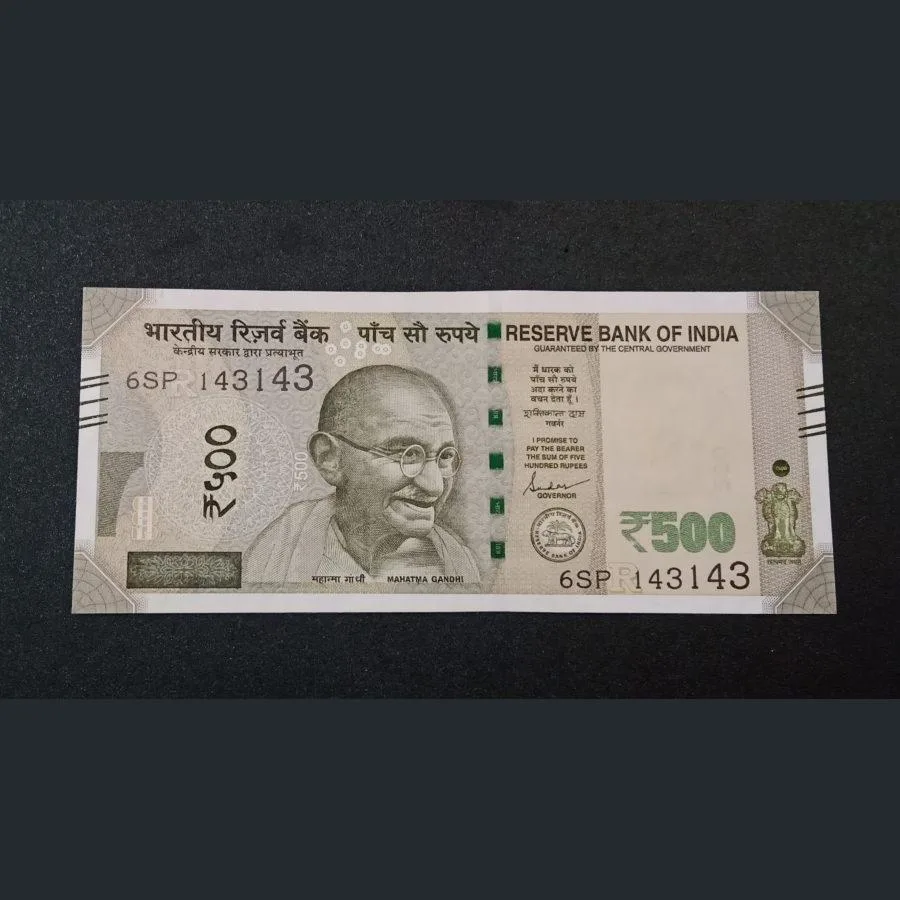 500 Rupees New Fancy Numbers 143143 Extremely Fine Condition Note