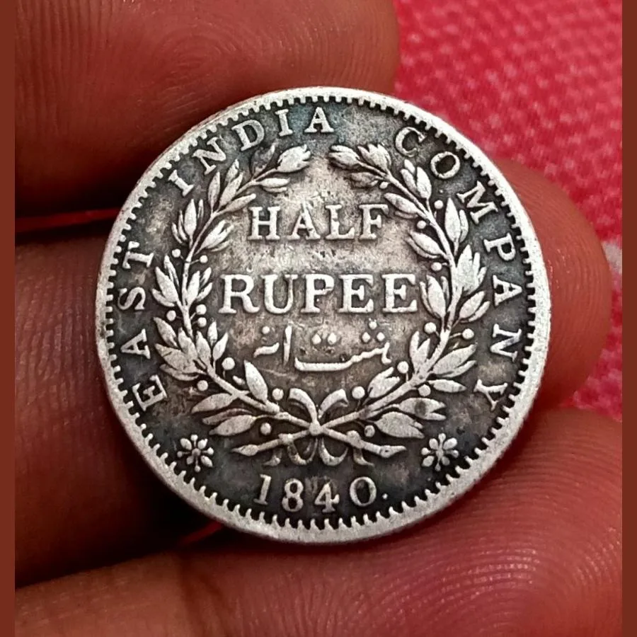 British India Silver 1/2 Rupee East India Company Year 1840 Queen Victoria Continuous Legend with "Indian HEAD" Die Variety **Extremely Rare** High Collectable Grade.
