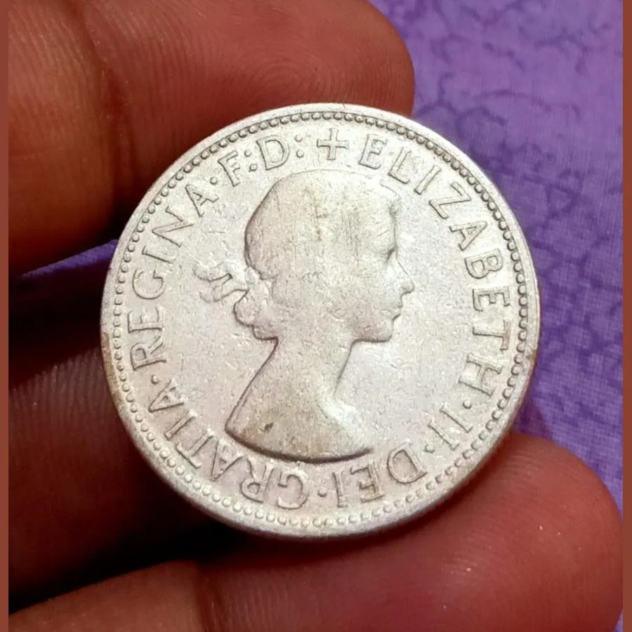 Australia Silver One Florin Weight 11.31 Grams Year 1957 Queen Elizabeth-II **Rare** Collectable Grade.