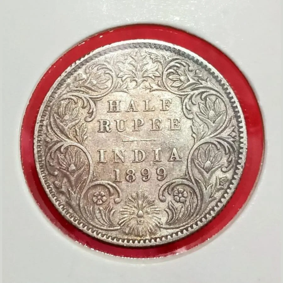 British India Silver 1/2 Rupee Year 1899 Victoria Empress **Scare** High Collectable Grade with Original Mint Luster and Complete Detailings.