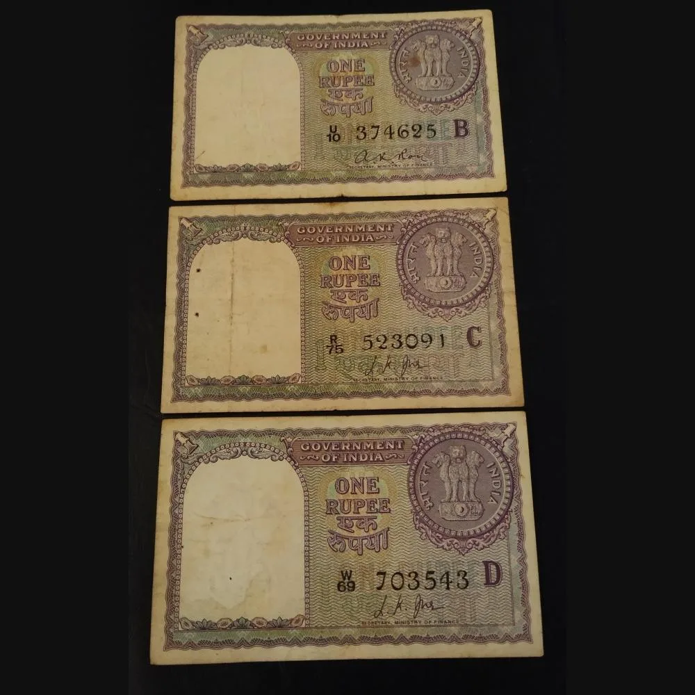 1 Rupees 3 Different Varieties 1957 Note