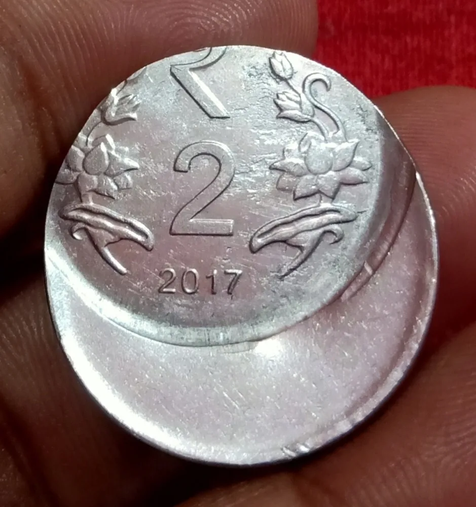 Rare 2 Rupees Fss 2017 Major Vertical Off Center With Struck Through Uniface Error In Collectable Grade