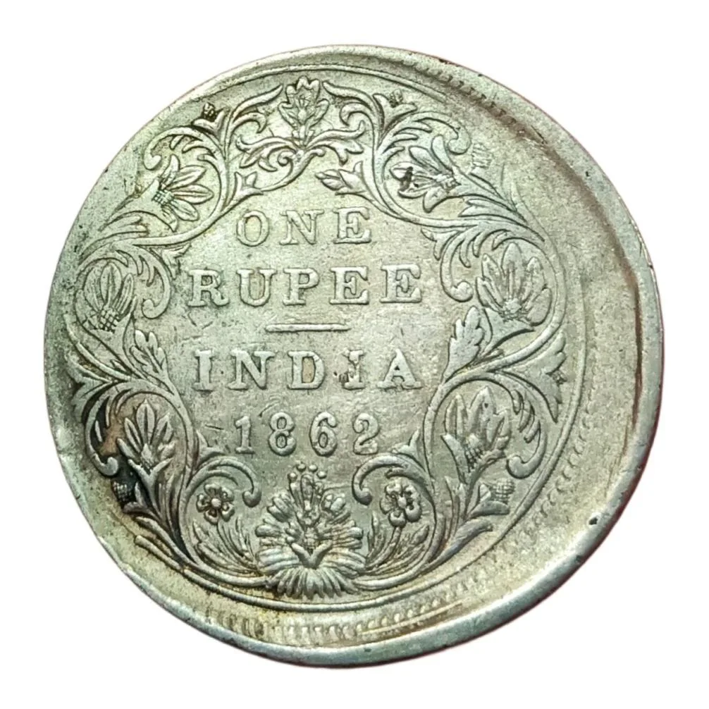 British Silver Rupee 1862 with 4 Dots MAD" Misaligned Shift Back Normal Plain EDGE **EX-Rare** Error in Collectable Grade.