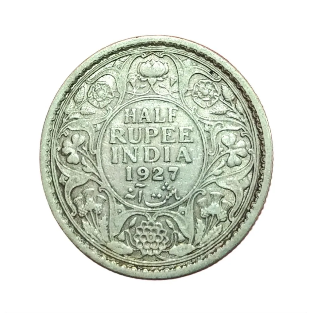 British India Silver 1/2 Rupee Key Year 1927 King George - V Scare High Collectable Grade.