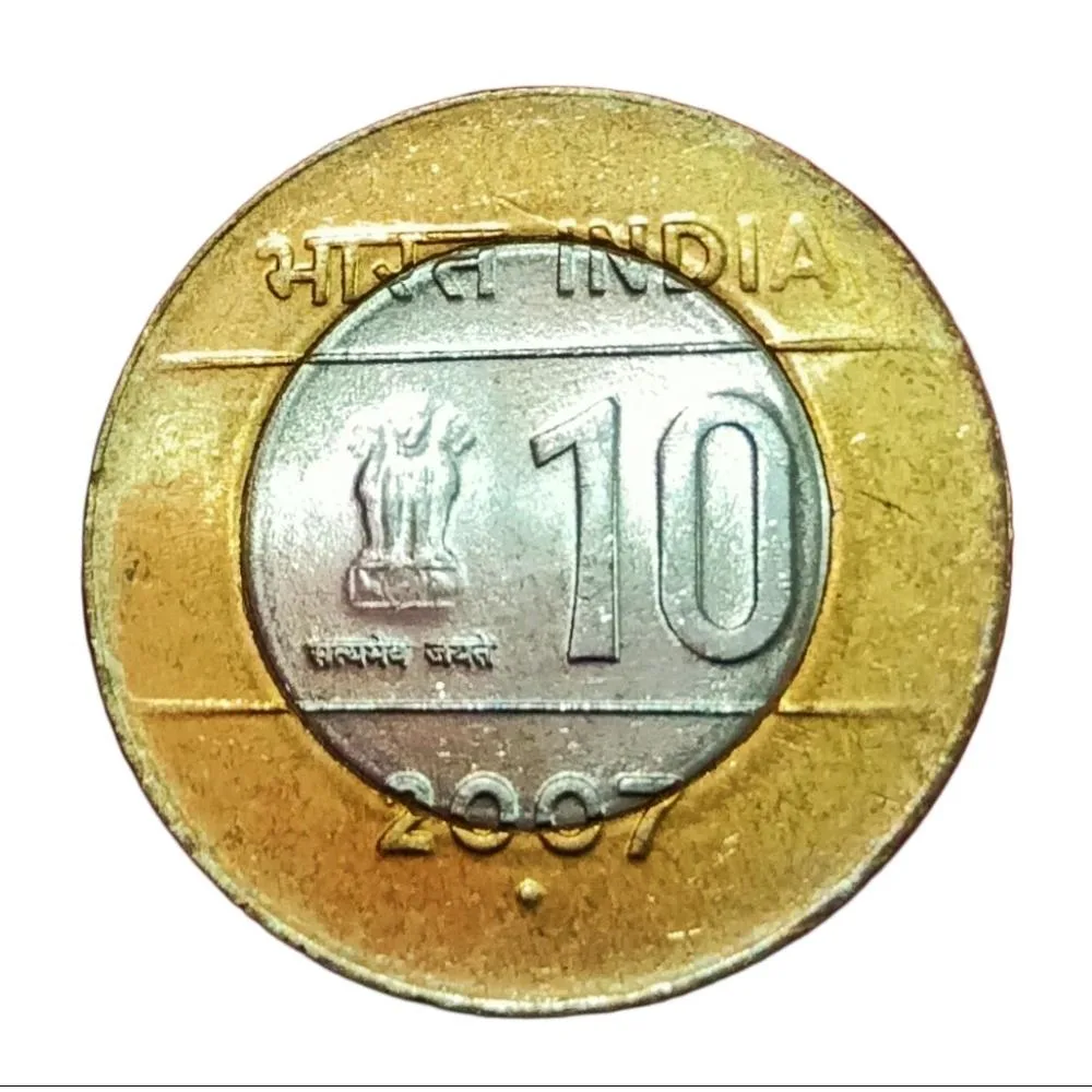 10 Rs Cross Series Year 2005//2006//2007 Noida Mint Complete Set 3 Coins **V. Rare** UNC Grades.