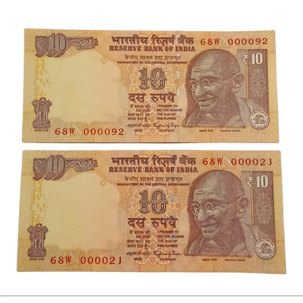 10 Rupees Year 2015 Raghuram Rajan with Lower Serial Numbers 2 Notes are in UNC Grades.