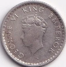1939 George Six 1/4 Rupees Silver Rare Coin #S544