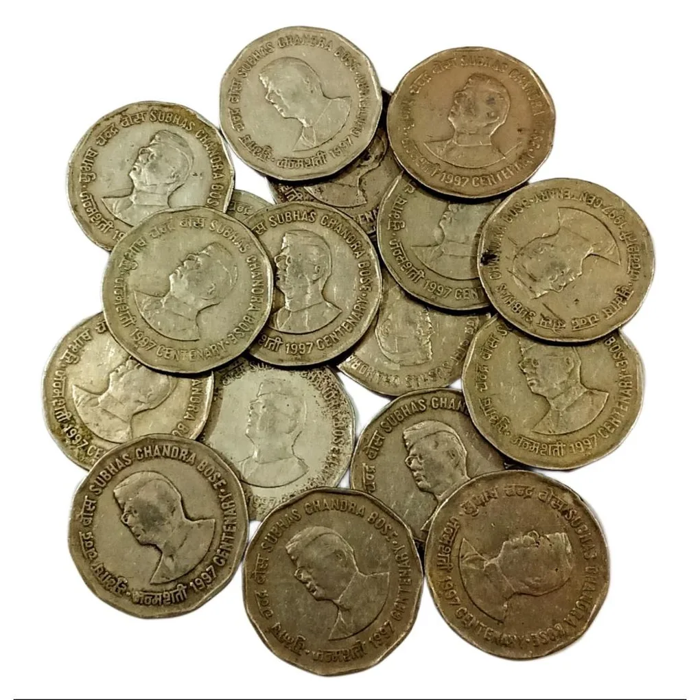 2 Rupees Commemorative Issue Netaji 1997 Bombay, Hyderabad, Noida Mints Mixed Lot 8 Coins **V. Scare** Collectable Grades.
