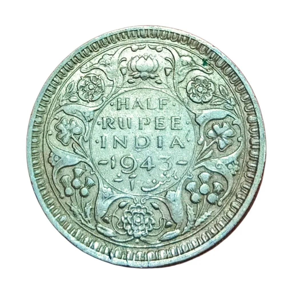British India Silver 1/2 Rupee Year 1943 Bombay Mint King George-VI in Collectable Grade.