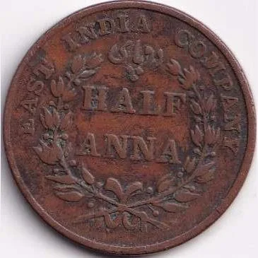 1835 India - British ½ Anna - King William IV & Queen Victoria Weight 12.35 g Coin #R136