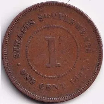1883 Straits Settlements 1 Cent - Victoria Weight 9.33 g #R148
