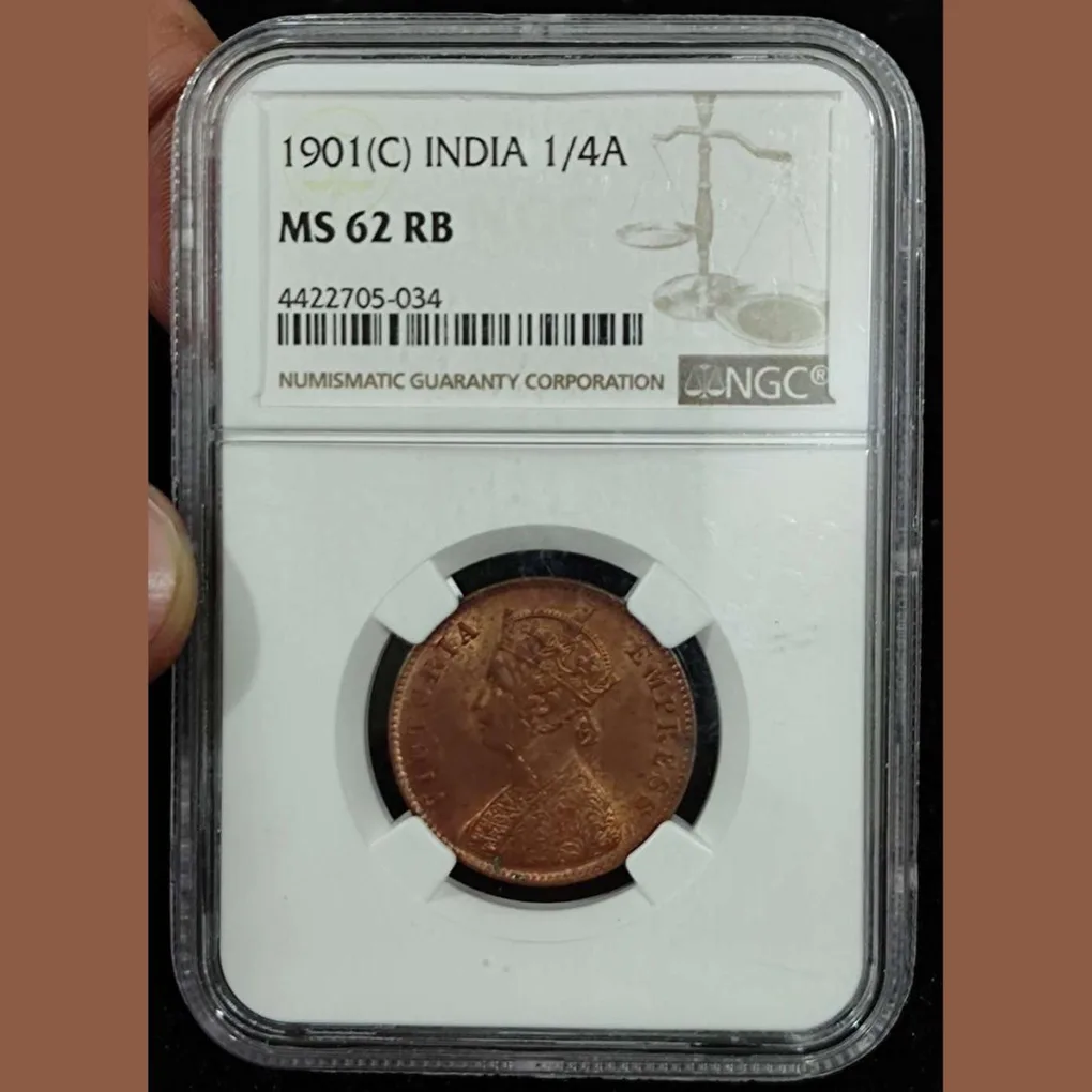 1901 Victoria 1/4 Ruppes British india coin with NGC Grading MS 62 Rare coin