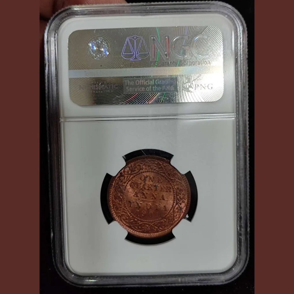1901 Victoria 1/4 Ruppes British india coin with NGC Grading MS 62 Rare coin