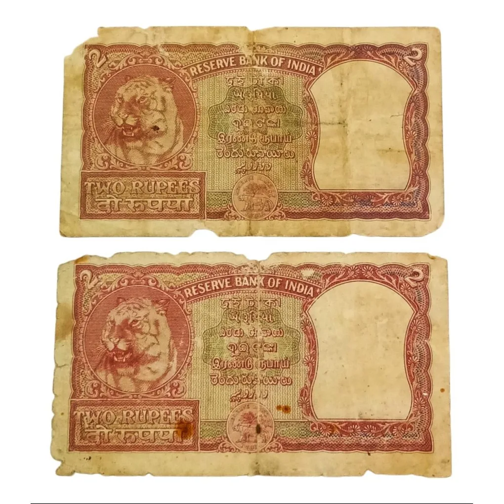 2 Rupees Old Big Fafra Issue B.Rama Rao Catalog B-2 Second Issue 2 Notes **Rare** Used Poor Grades.