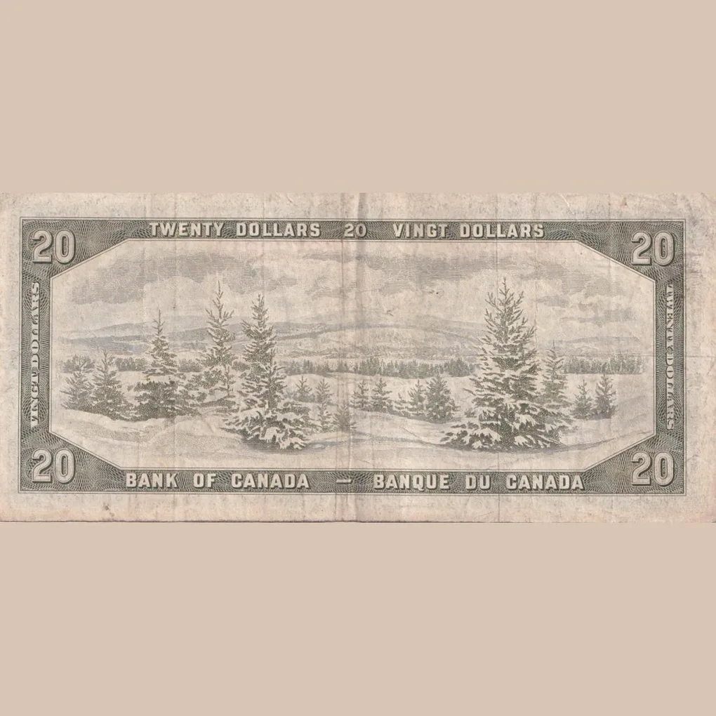 Old Canada 20 Dollar 1954 Ottawa Elizabeth Ishu Very Rare Bank Note