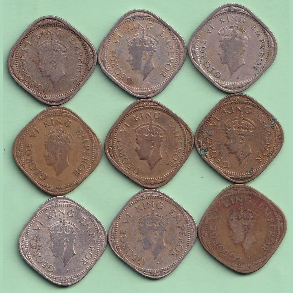 1939-1947 Complete Set Two Anna George Six British India Coin 9 Pcs Set #F11