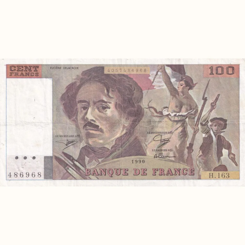 France 100 Frace (1990) Old Issue Very Rare Top Condition Note