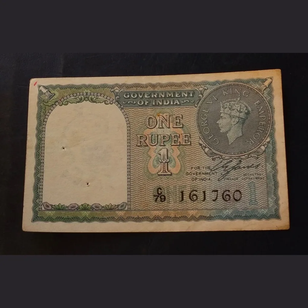 Rs 1 very rare note British period 1940 George sixthvery fine condition extra fine plus condition sa (copy)