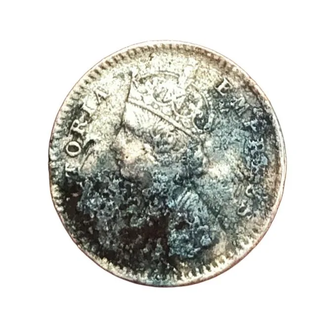British India Silver 2 Anna's Key Date Year 1883 Victoria Empress **Scare** Collectable Grade.