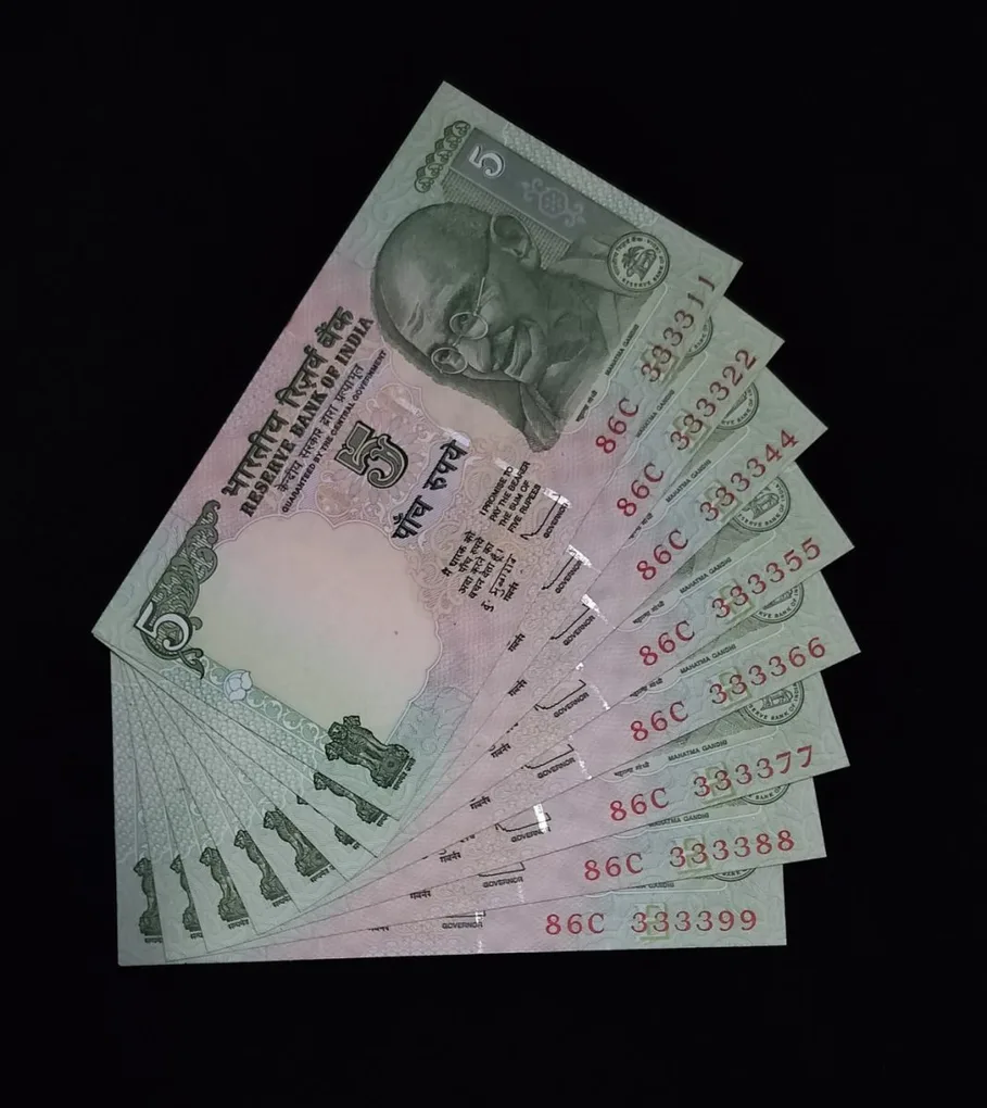 5 Rupee Gandhi Note Fancy Set of 8 Notes UNC