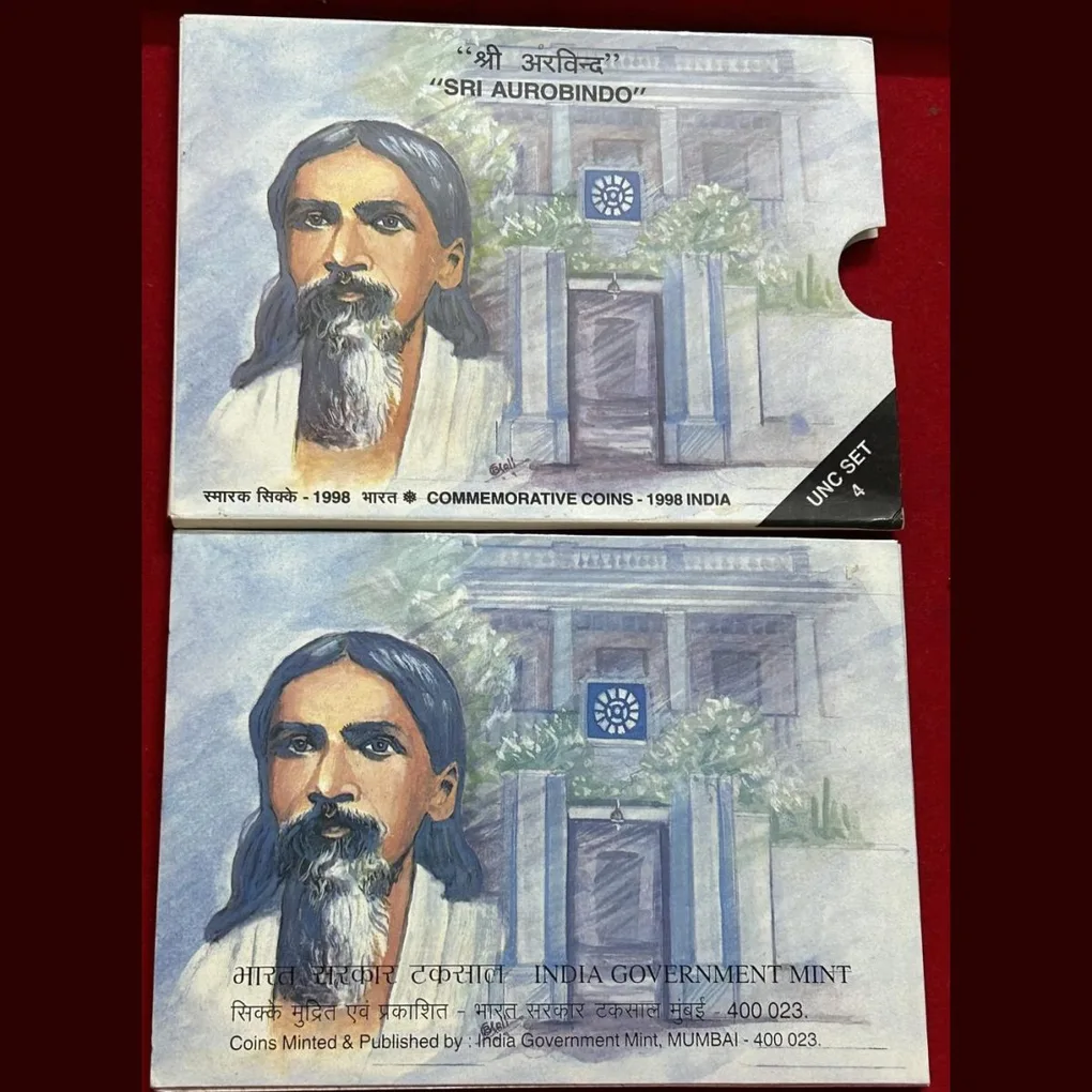 Sri Aurobindo Unc Set 4 coin set Mumbai mint Rare set