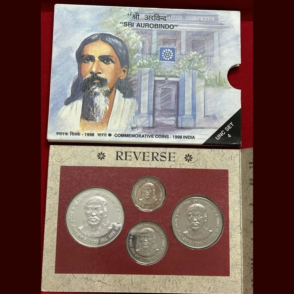 Sri Aurobindo Unc Set 4 coin set Mumbai mint Rare set