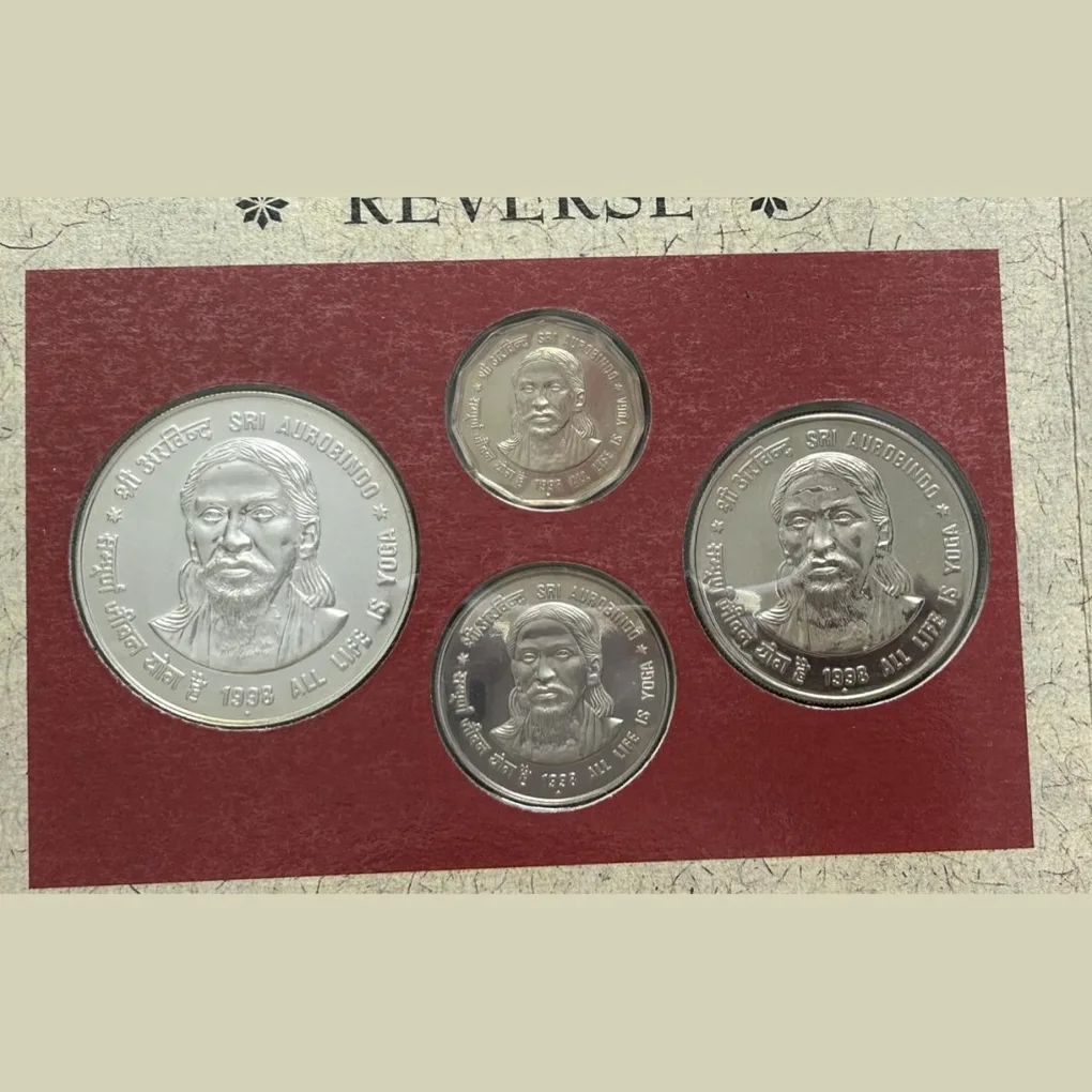 Sri Aurobindo Unc Set 4 coin set Mumbai mint Rare set