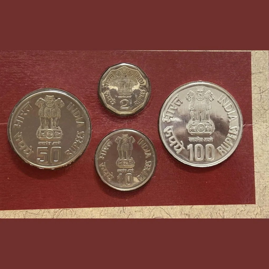 Sri Aurobindo Unc Set 4 coin set Mumbai mint Rare set