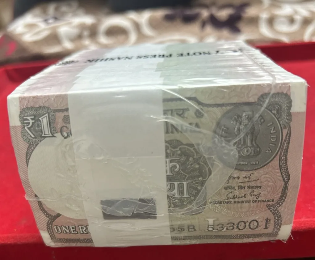 Rare 1 Rupee 2019 Rare Date Complete RIM Sealed Mint Packed 1000 Notes GEM UNC