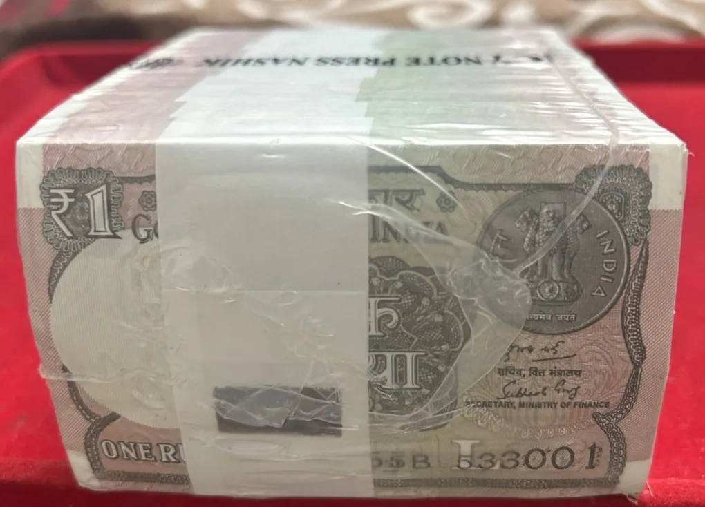 Rare 1 Rupee 2019 Rare Date Complete RIM Sealed Mint Packed 1000 Notes GEM UNC