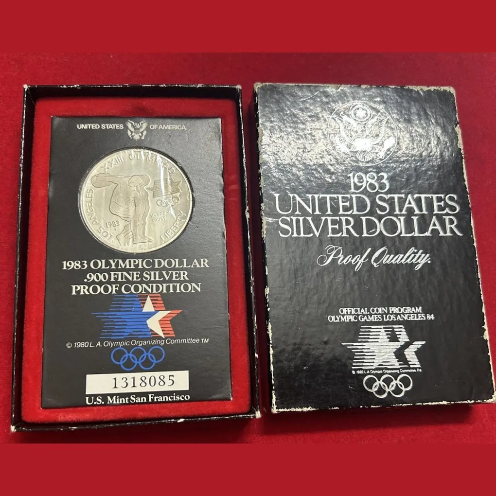1983 Olympic Dollar Silver Proof America One Dollar With box Mint . San Franscisco