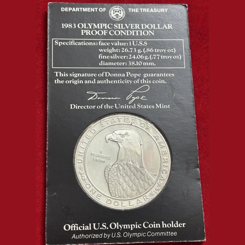 1983 Olympic Dollar Silver Proof America One Dollar With box Mint . San Franscisco