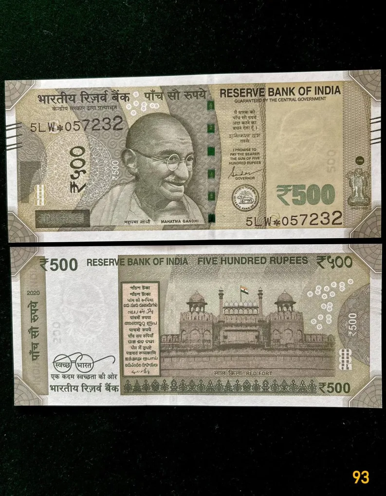 IS93 Rs 500 India Banknote Star Replacement Issue 5LW Inset S 2020 Limited Issue