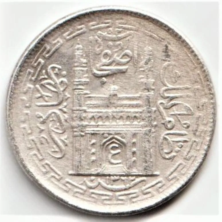 Ex. Rare 2 Annas Mir Mahbub Ali Khan AH 1323 of Princely state of Hyderabad Silver 1.39 Gram