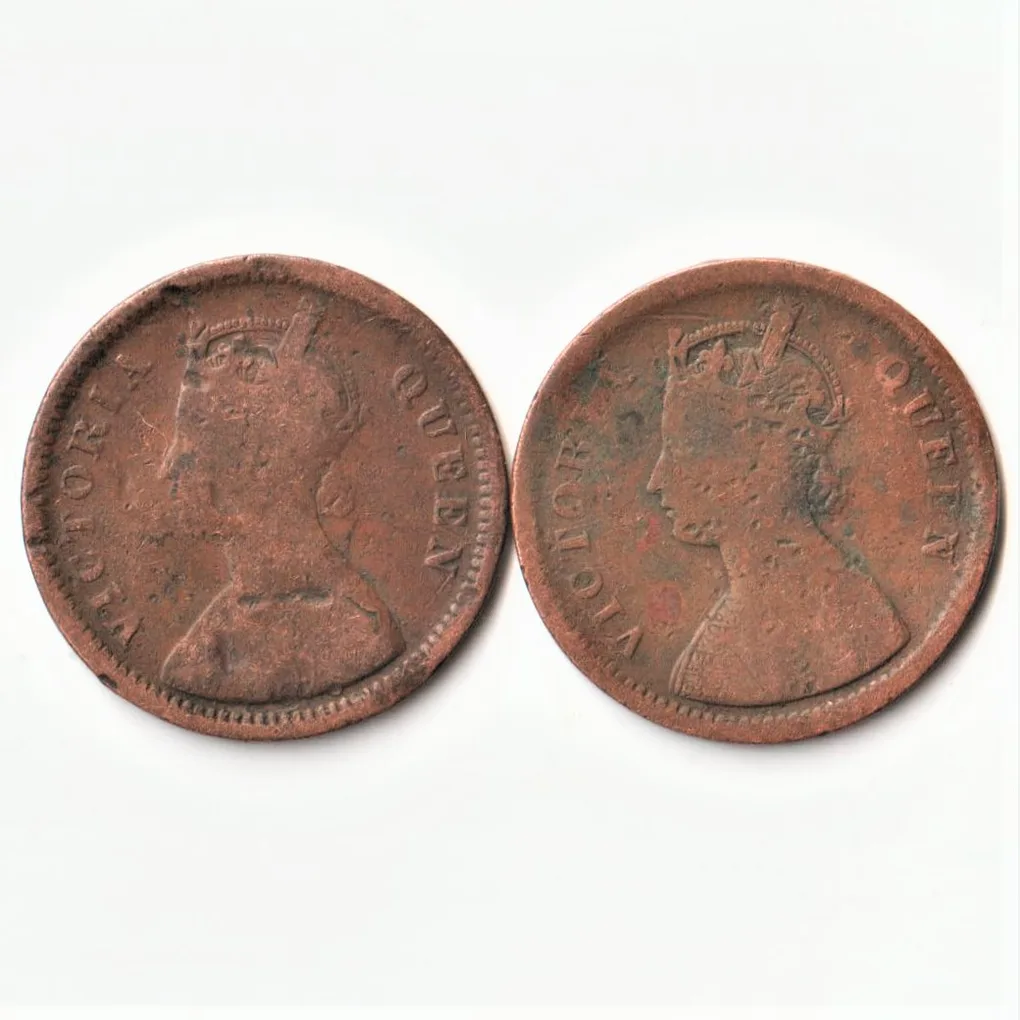 Rare 2 Coins of 1/2 Pice 1862 Victoria Queen Copper British India Coins