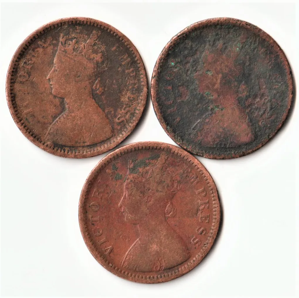 Rare 3 Coins Set of 1/2 Pice Victoria Empress Copper British India Coins