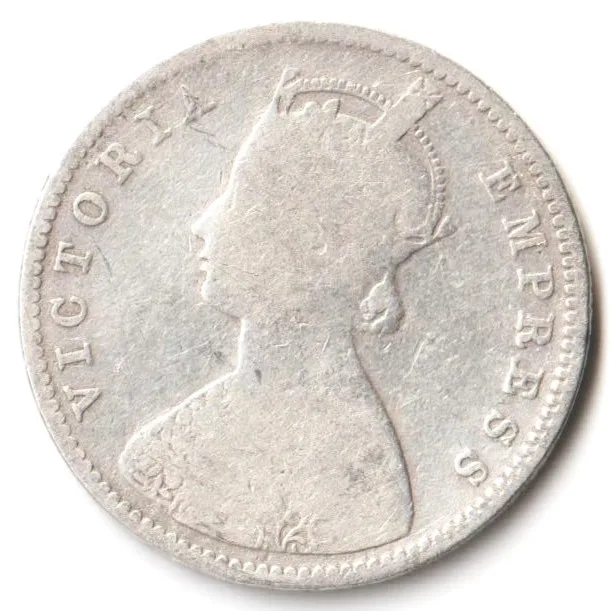 Rare Half Rupee 1888 of Victoria Empress Collectible British India Silver Coin