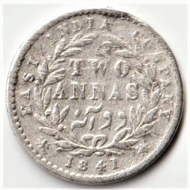 Rare Two Anna 1841 Queen Victoria Divided Legend East India Company Small Silver Coin