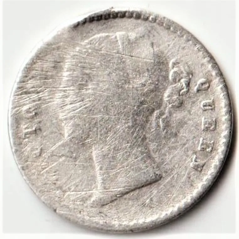 Rare Two Anna 1841 Queen Victoria Divided Legend East India Company Small Silver Coin