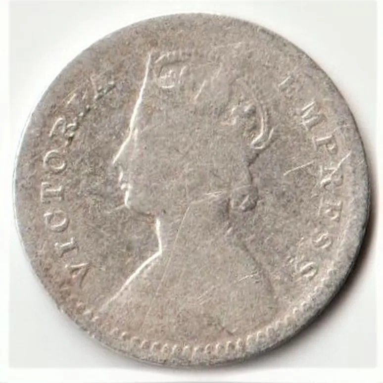 Rare Two Anna 1897 Victoria Empress of British India Small Silver Beautiful Coin