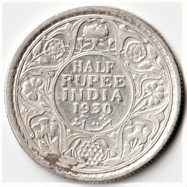 Extremely Rare Half Rupee 1930 George V King Emperor Silver Coin Lowest Price British India Coin