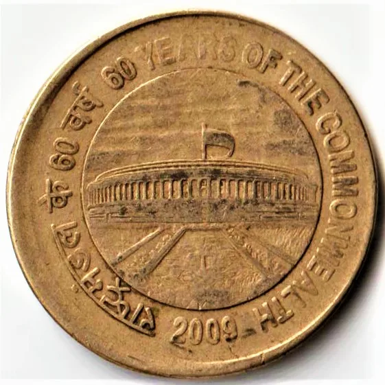 Rare 5 Rupees 60 Years Of The Commonwealth 2009 Coin of Shifting Error Republic India Coin