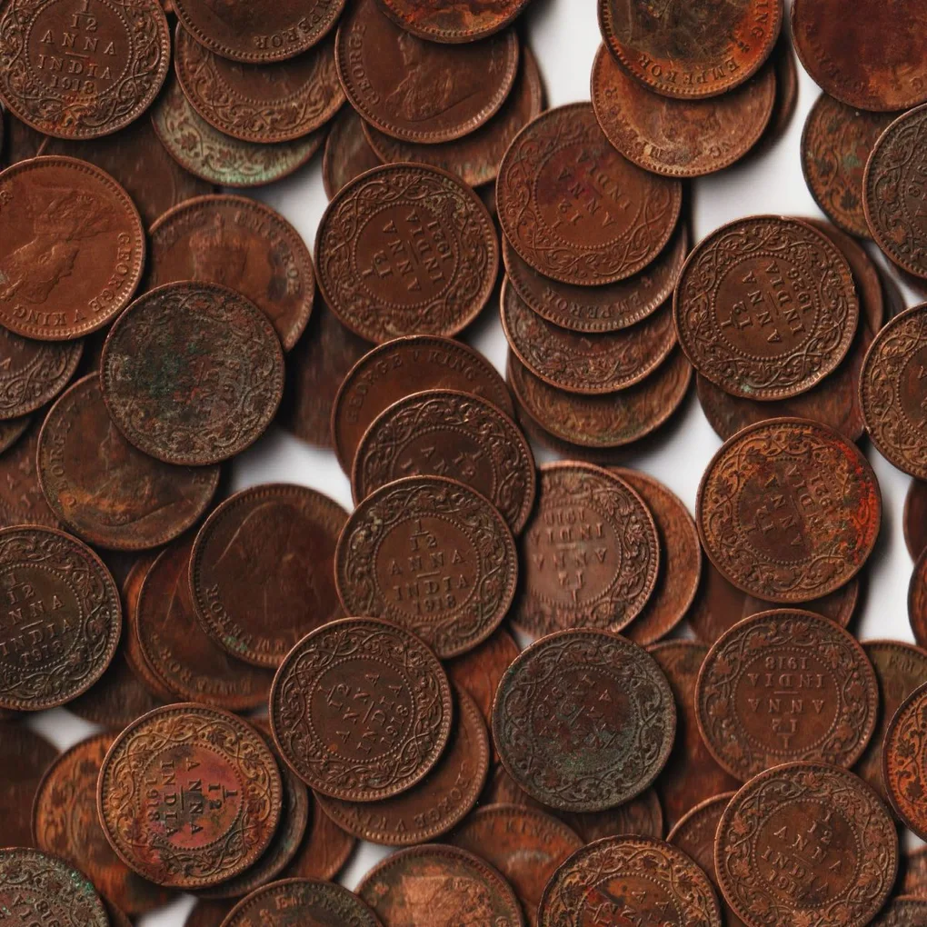 100 Coins Lot of 1/12 Anna Bronze Coins of King George V British India Coinage