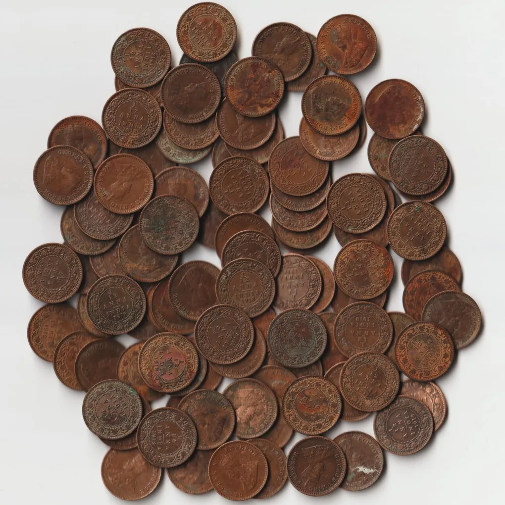 100 Coins Lot of 1/12 Anna Bronze Coins of King George V British India Coinage