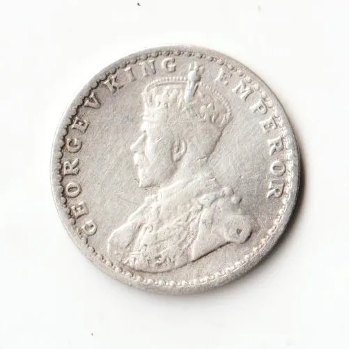 Two Anna India 1917 of George V King Emperor Silver British India Coin Calcutta Mint