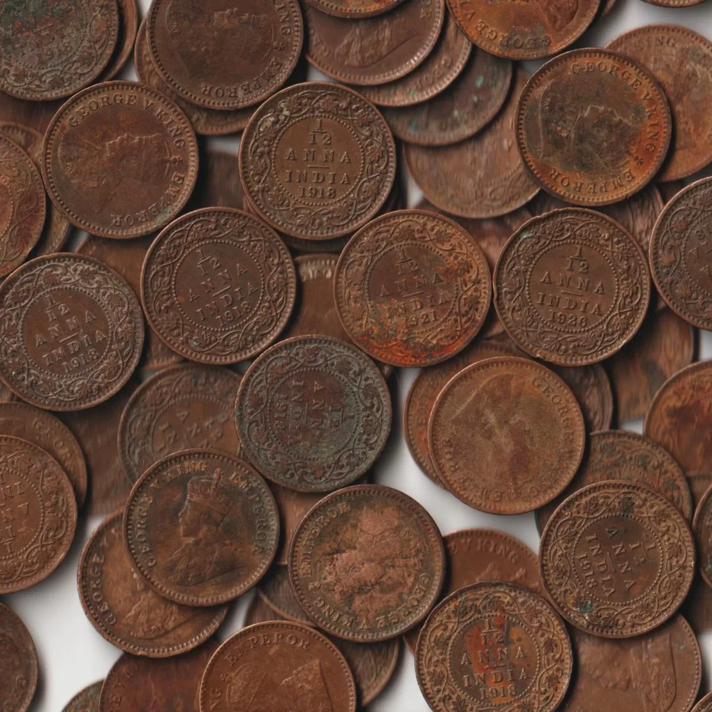 100 Coins Lot of 1/12 Anna Bronze Coins of King George V British India Coinage