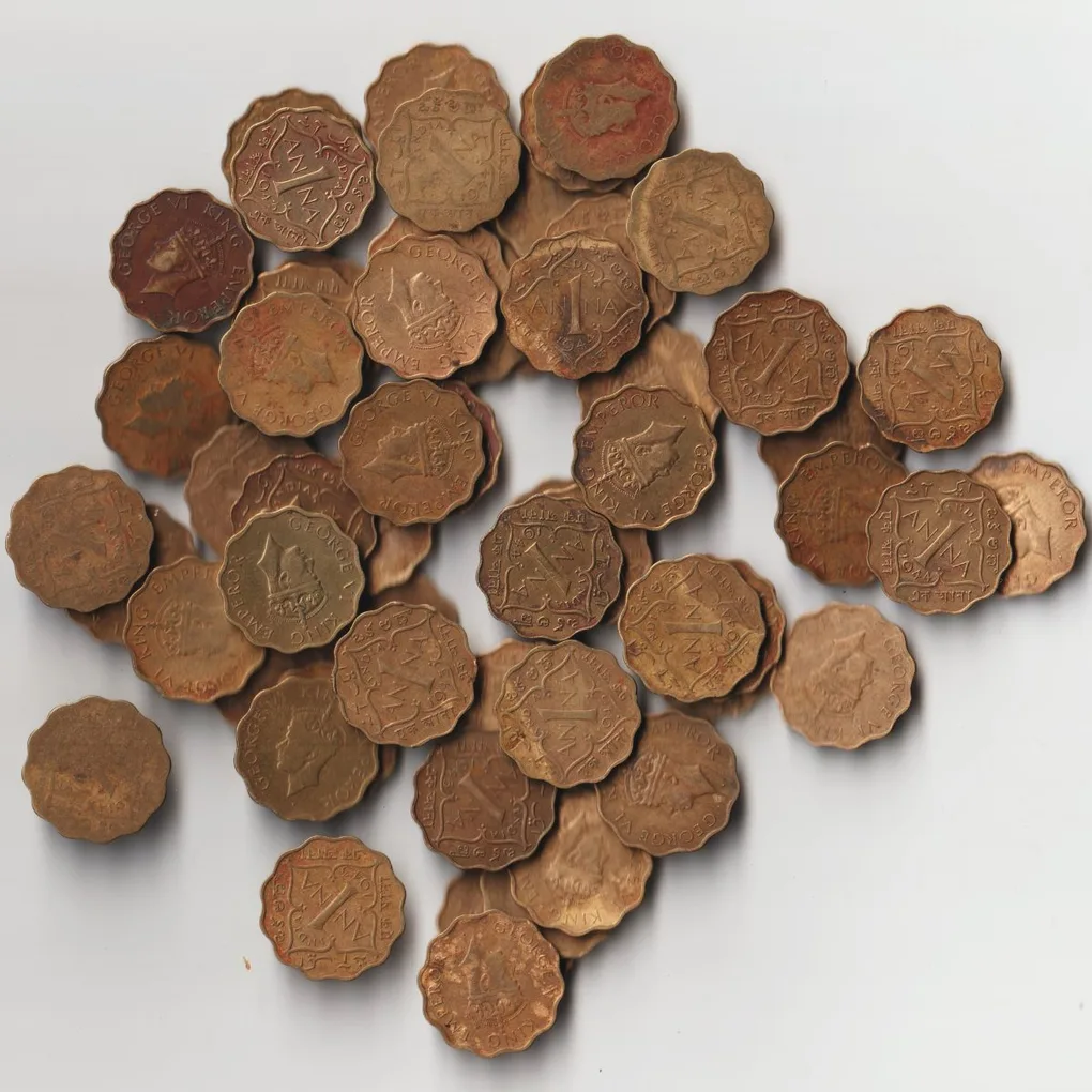 20 Coins Set of One Anna Copper-Nickel Coins of King George VI British India Coinage Randomly 20 Coins Set given From Lot