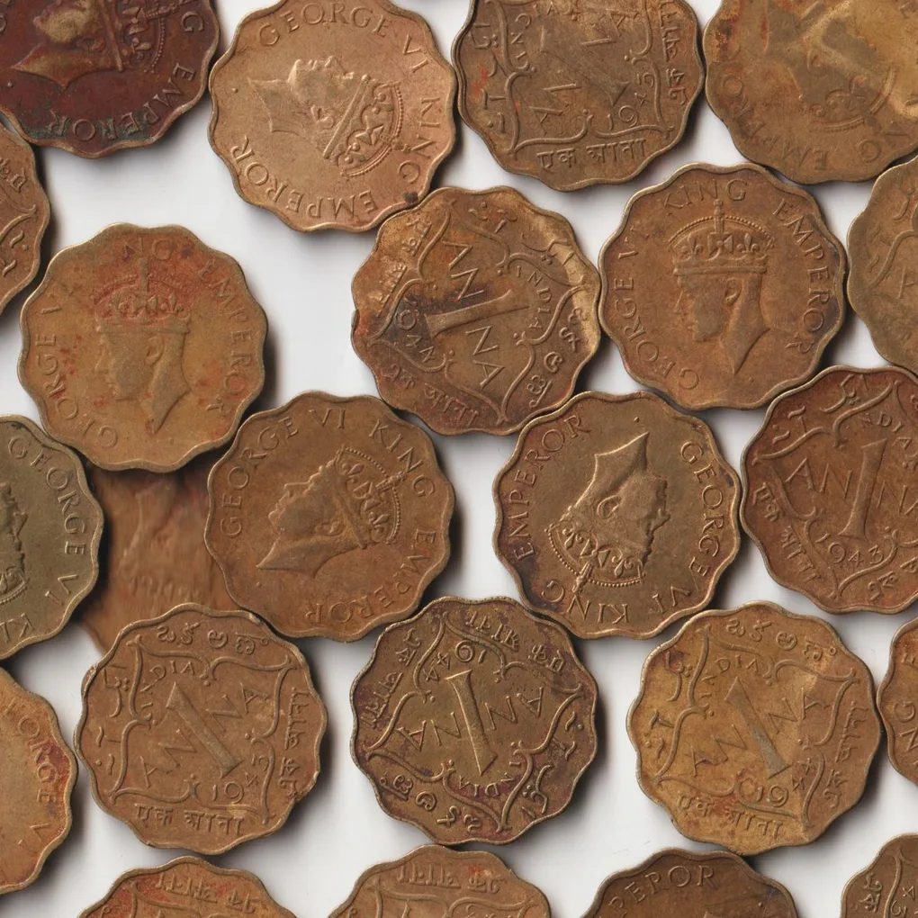 20 Coins Set of One Anna Copper-Nickel Coins of King George VI British India Coinage Randomly 20 Coins Set given From Lot